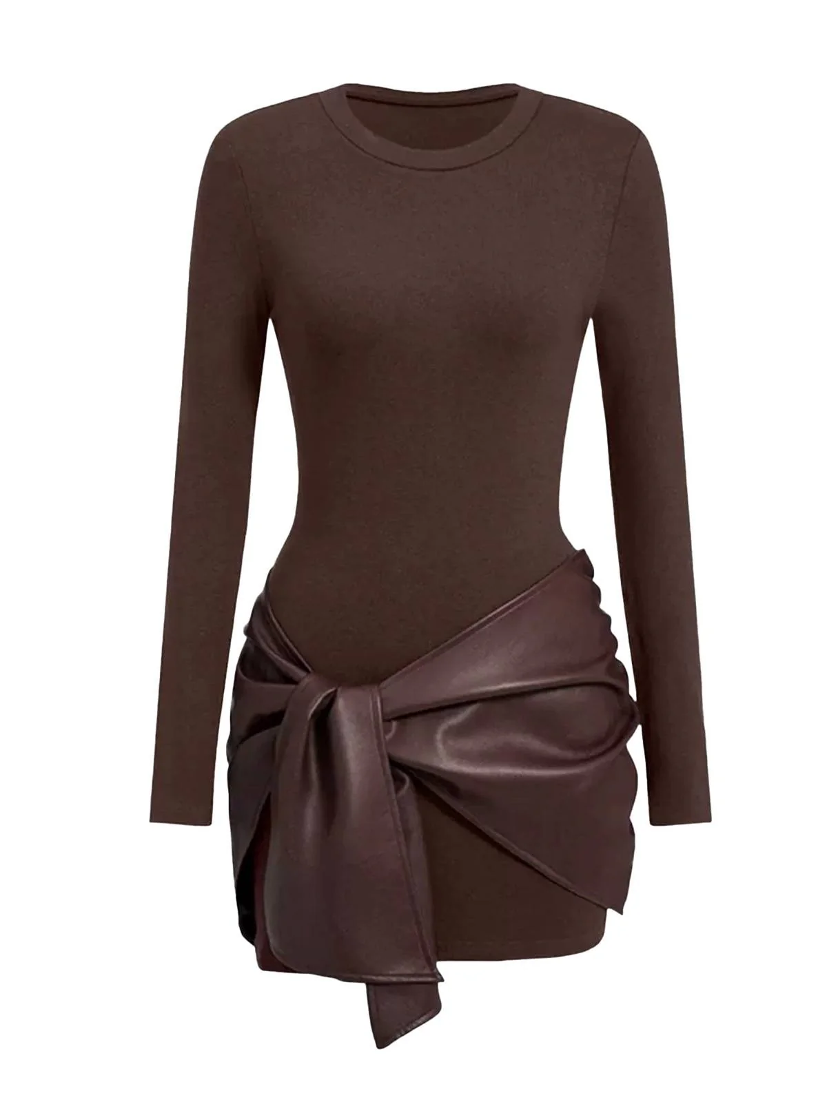 1980er Faux Leder Bogen Langarm Kleid - Image 8