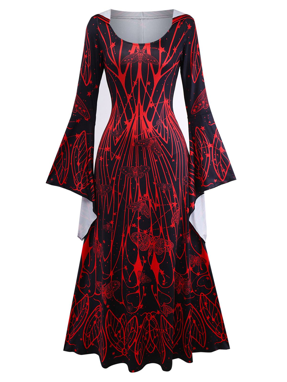 1980er Gothic Hexe Fledermausärmel Kleid Mit Kapuze - Image 3