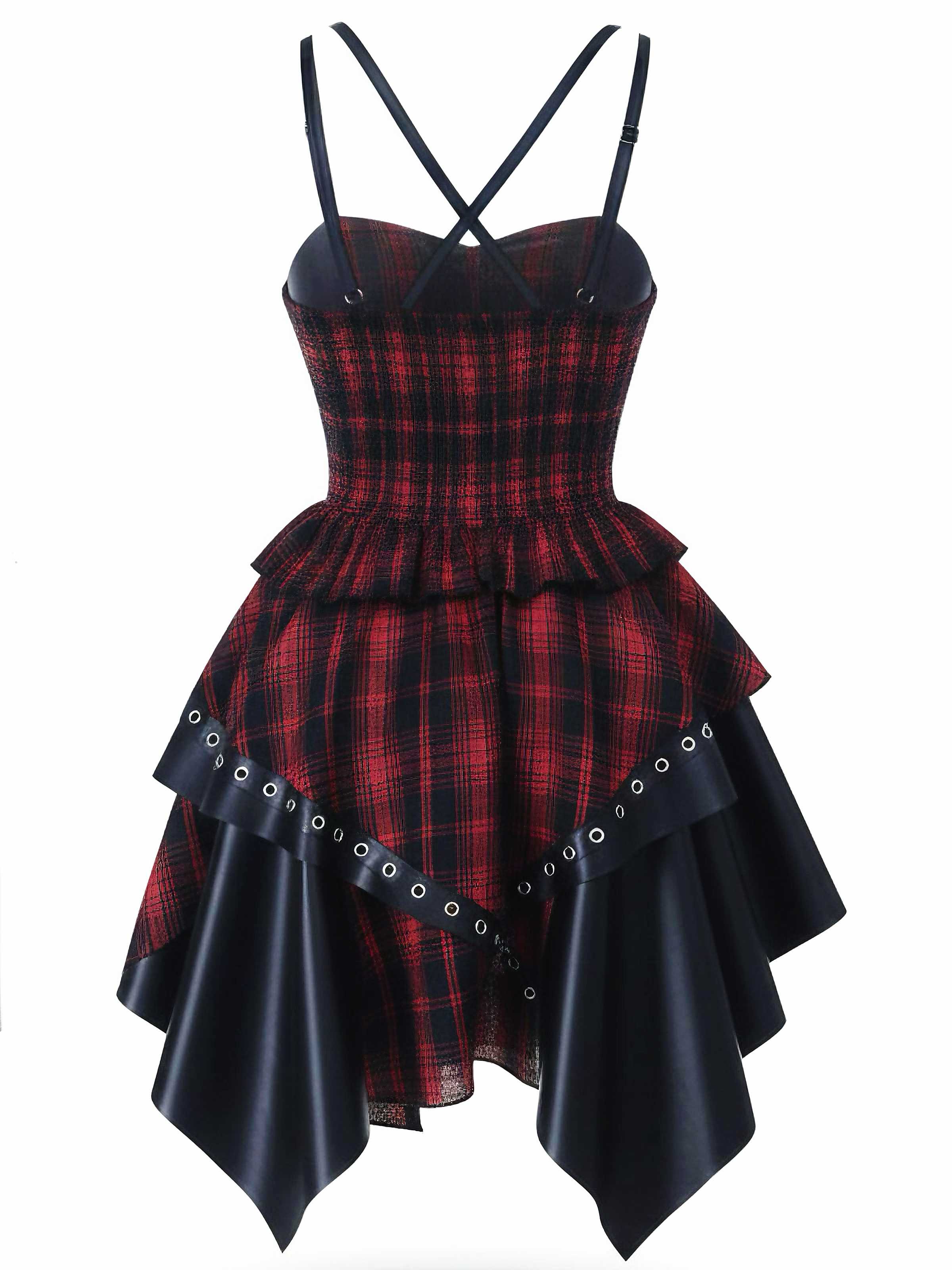 1980er Gothic Punk Leder Plaids Korsett Kleid - Image 2