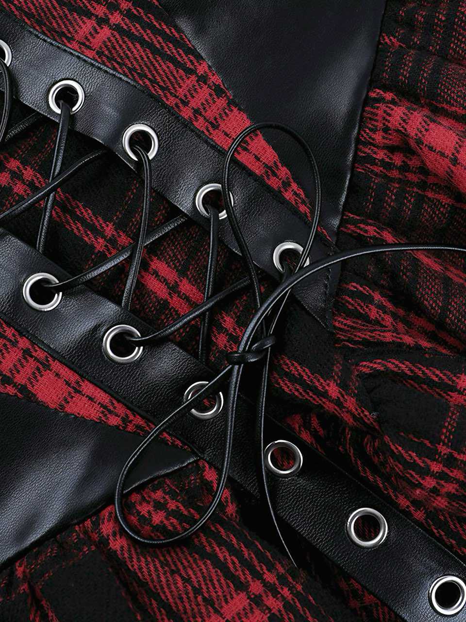 1980er Gothic Punk Leder Plaids Korsett Kleid - Image 3