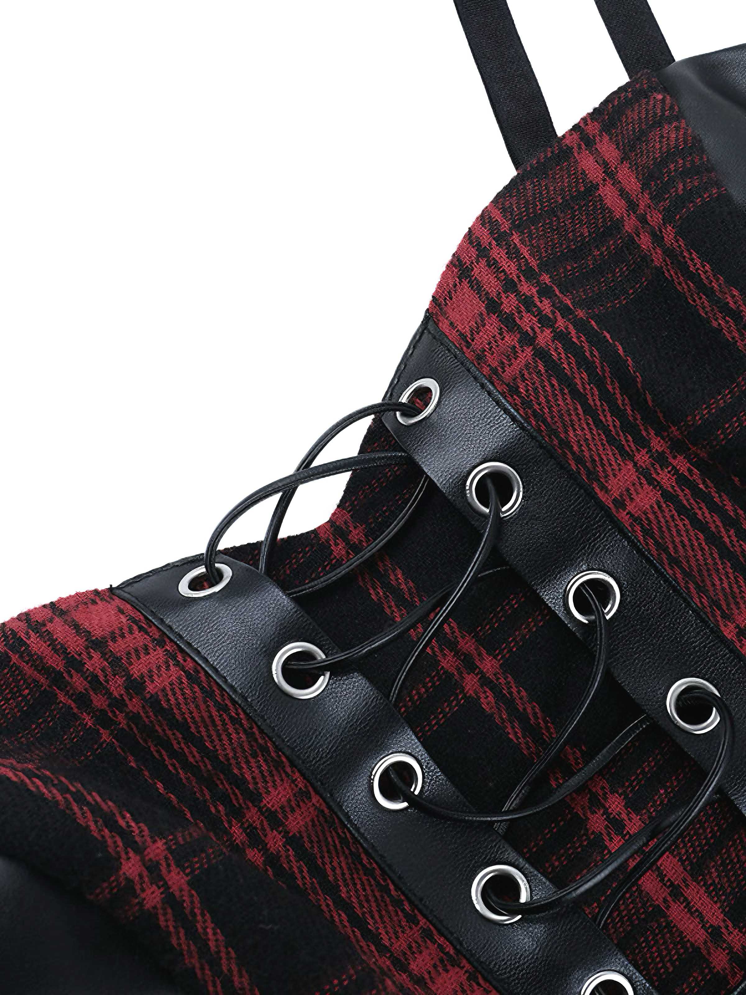 1980er Gothic Punk Leder Plaids Korsett Kleid - Image 4