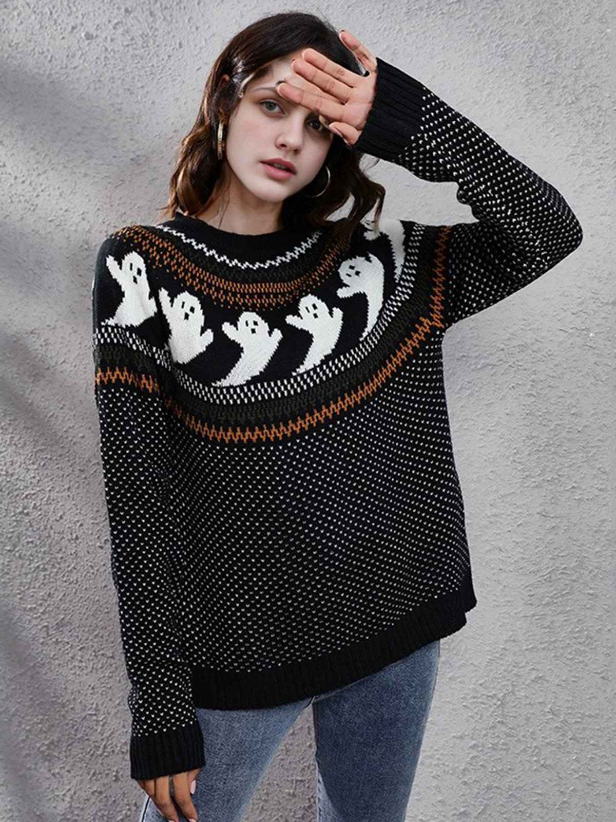 1980er Halloween Boo Polka Dot Gestrickter Pullover - Image 10