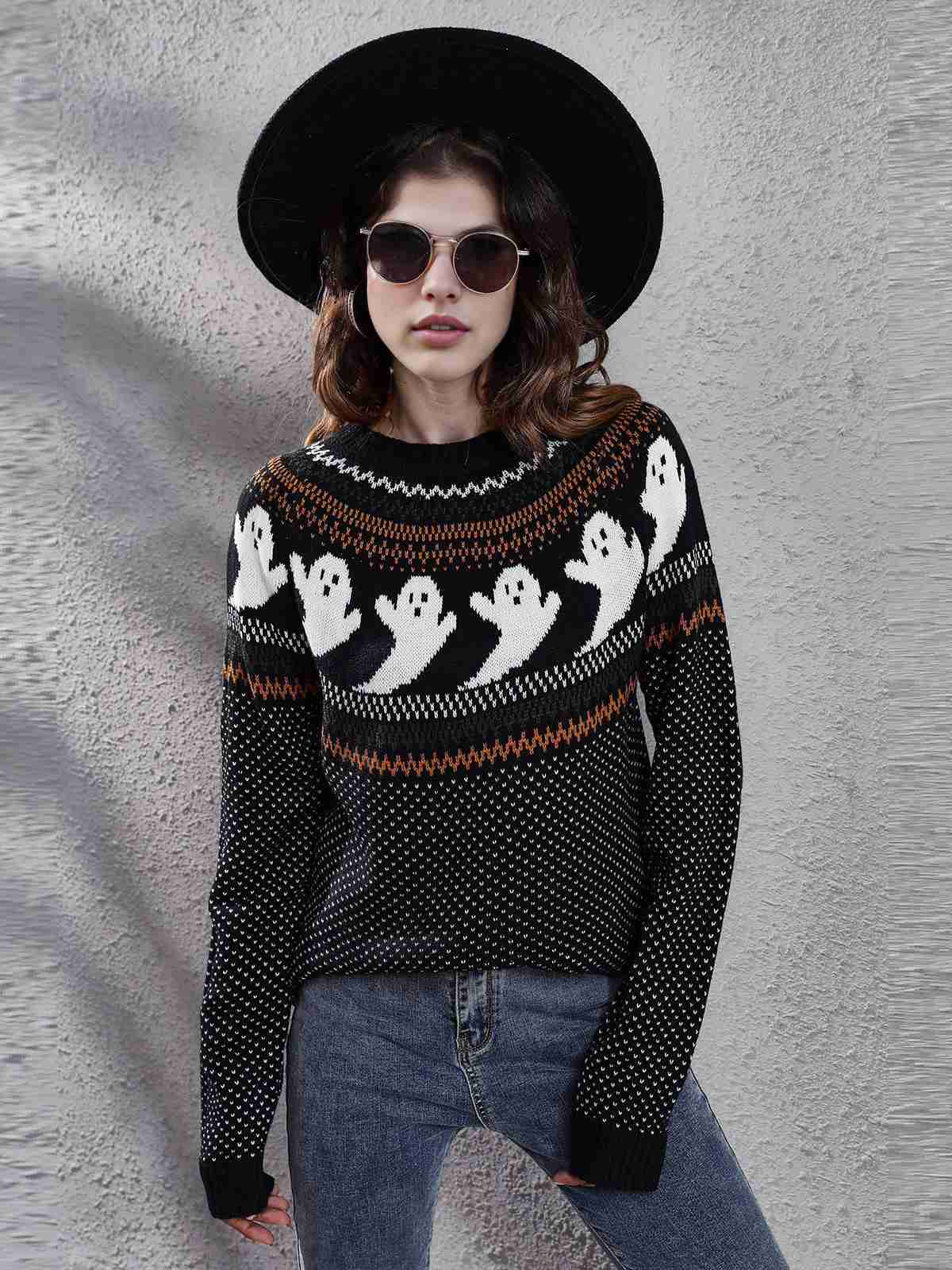 1980er Halloween Boo Polka Dot Gestrickter Pullover - Image 2