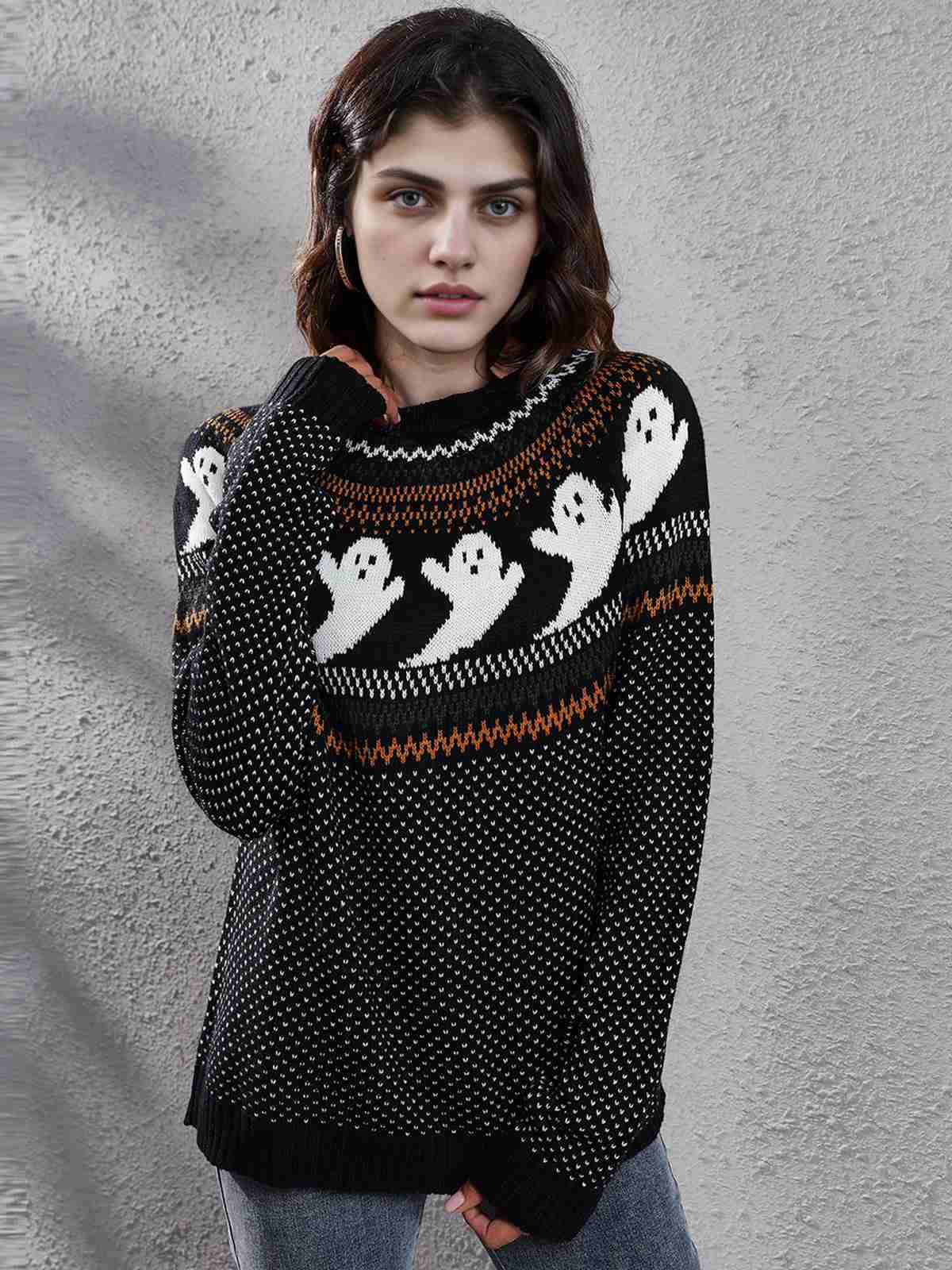 1980er Halloween Boo Polka Dot Gestrickter Pullover - Image 3