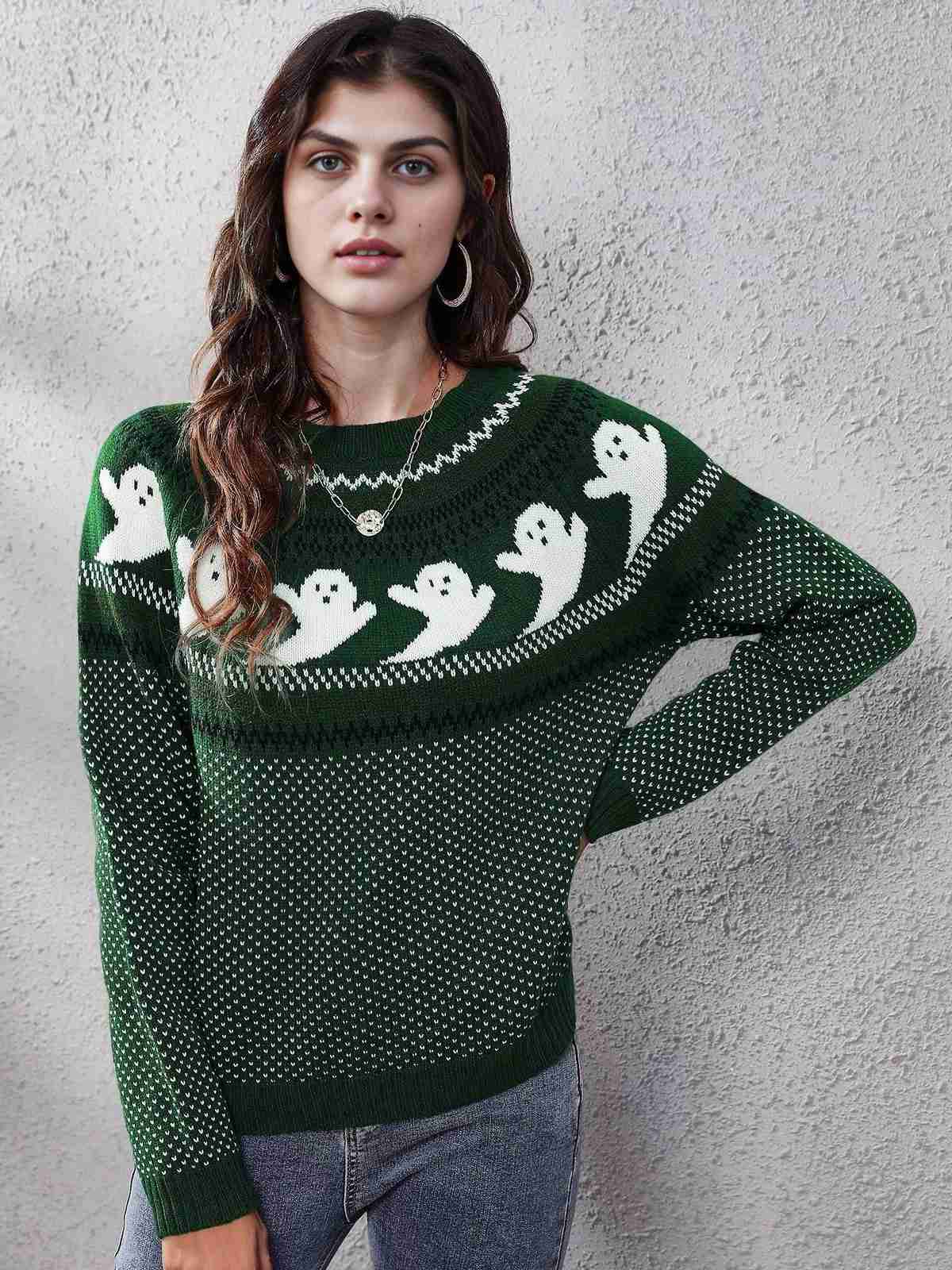 1980er Halloween Boo Polka Dot Gestrickter Pullover - Image 4