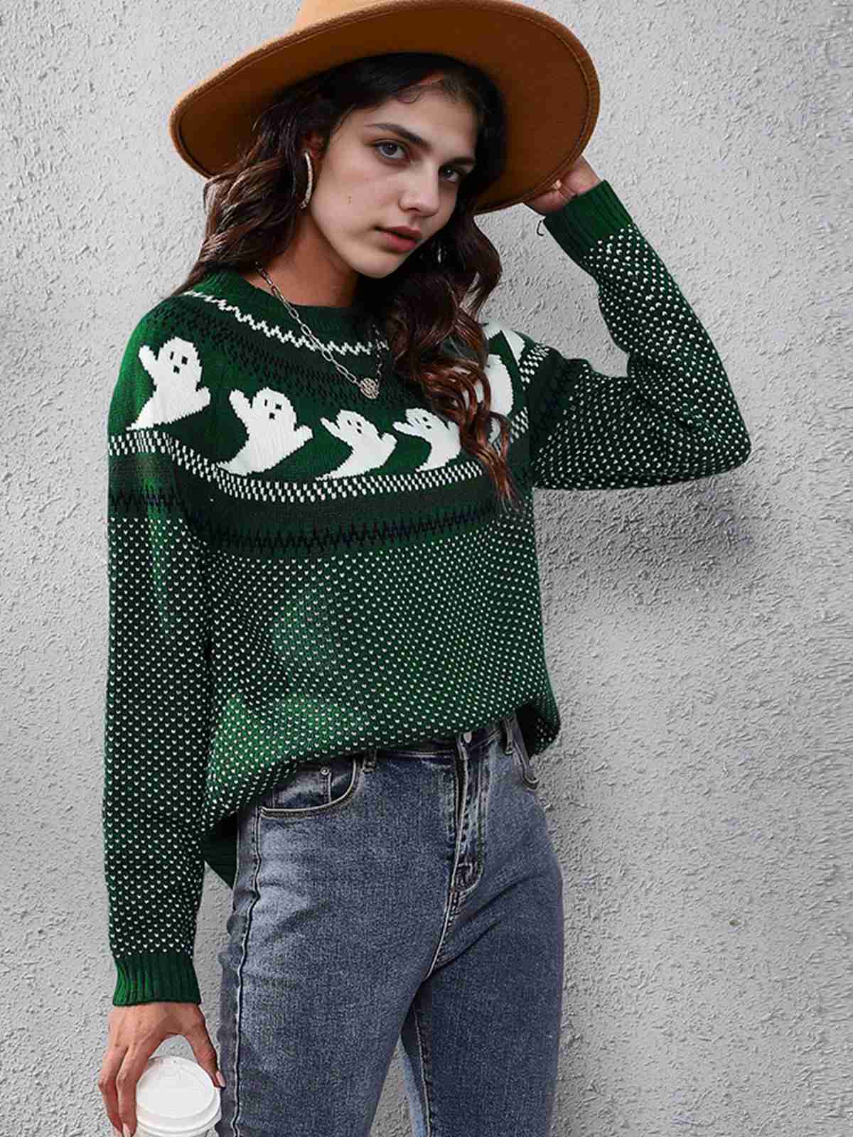 1980er Halloween Boo Polka Dot Gestrickter Pullover - Image 5