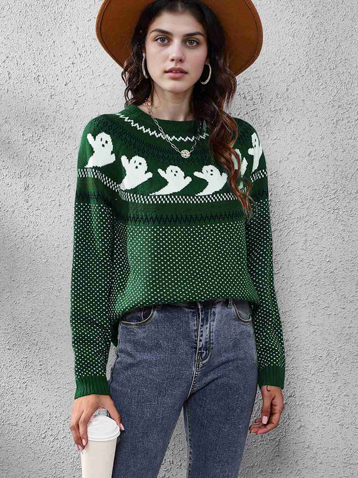 1980er Halloween Boo Polka Dot Gestrickter Pullover - Image 7