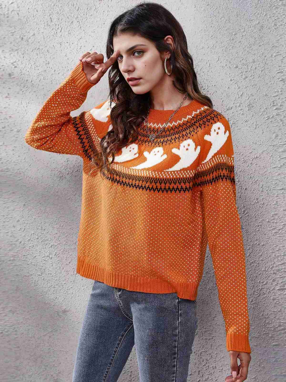 1980er Halloween Boo Polka Dot Gestrickter Pullover - Image 8