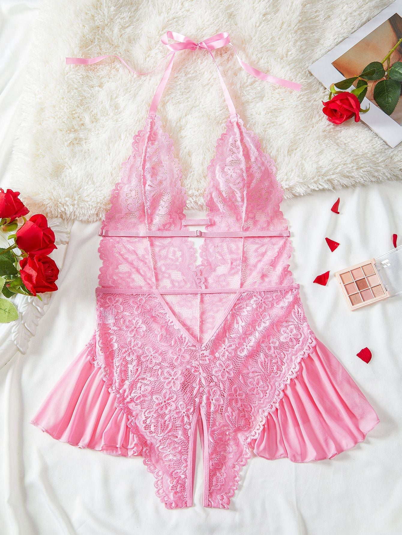 1980er Halter Spitze Dessous mit Leopard Druck Rock - Image 13