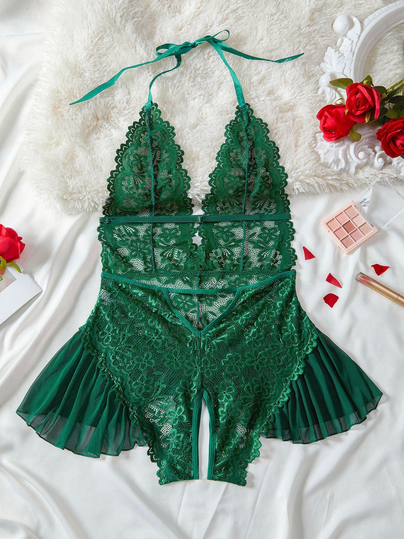 1980er Halter Spitze Dessous mit Leopard Druck Rock - Image 17