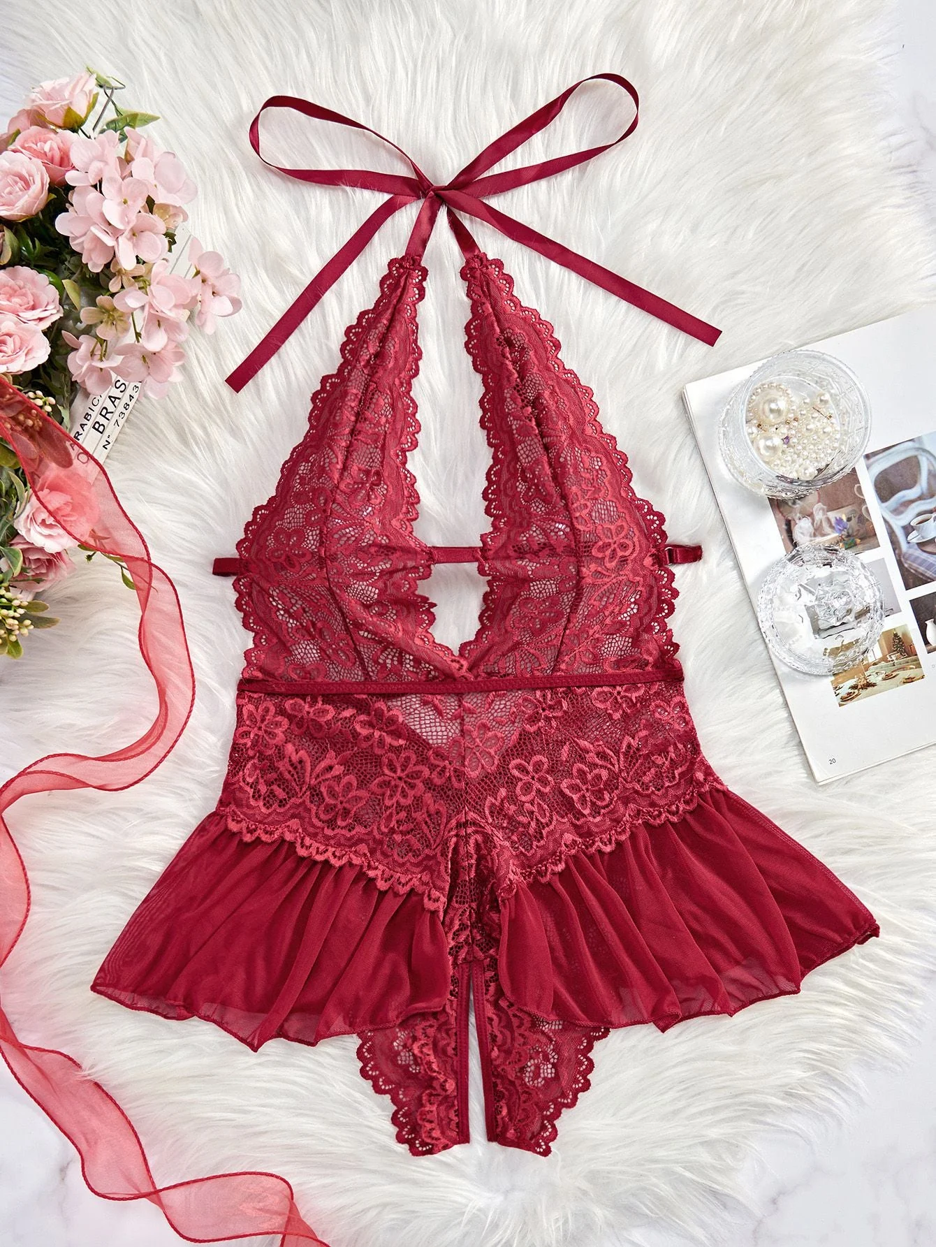1980er Halter Spitze Dessous mit Leopard Druck Rock - Image 2
