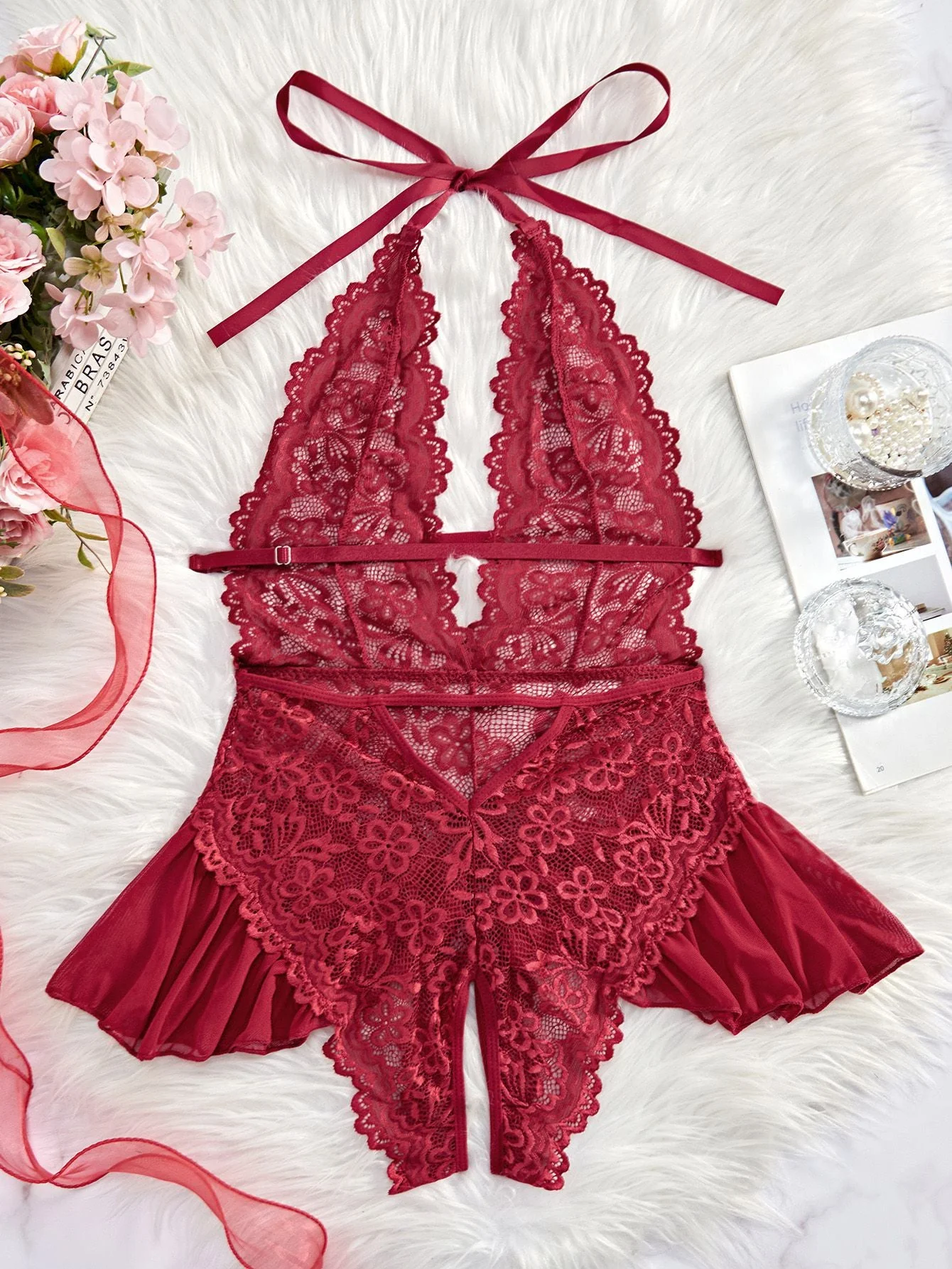 1980er Halter Spitze Dessous mit Leopard Druck Rock - Image 3