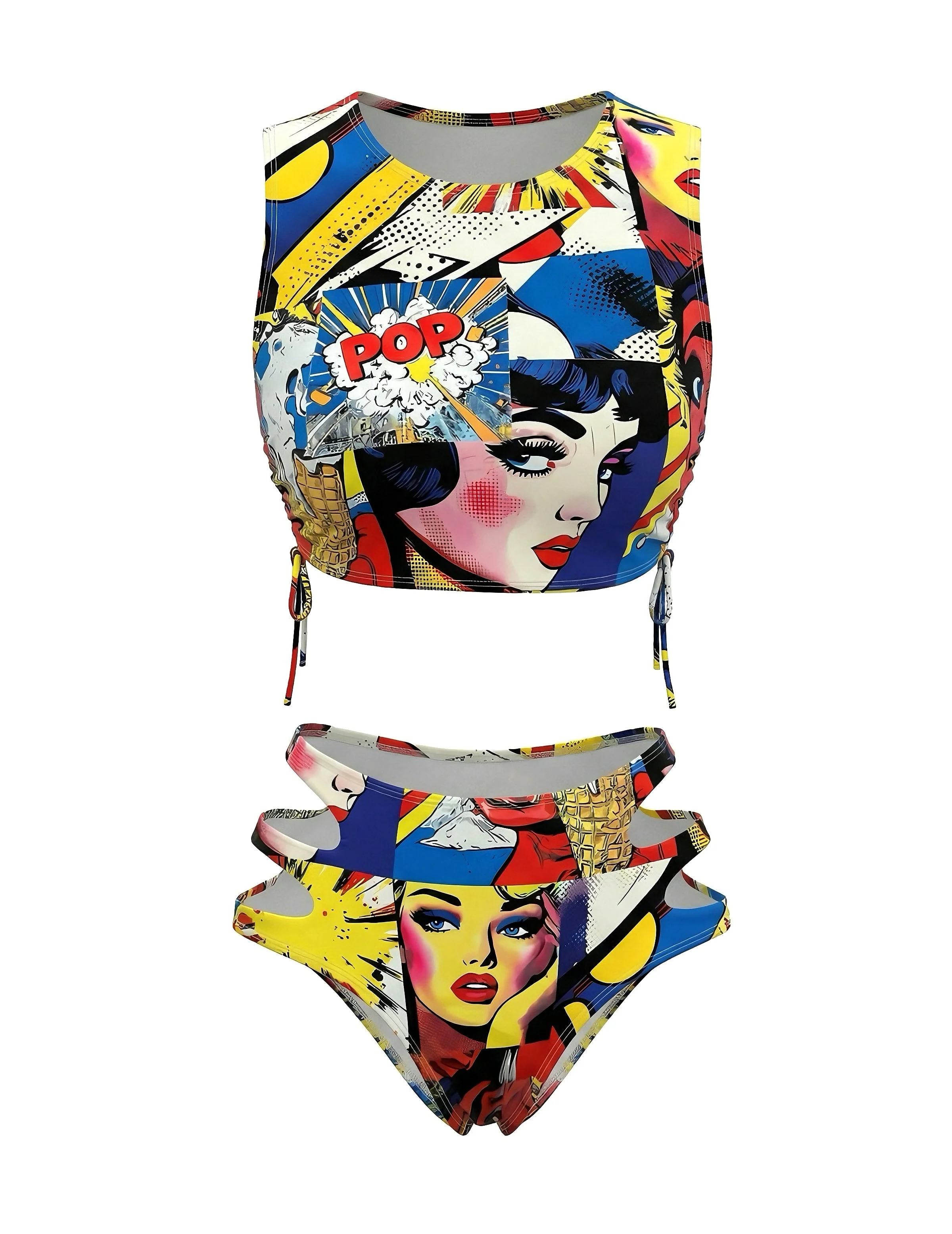 1980er Klassisch Pop Art Cutout Tankini Set - Image 2