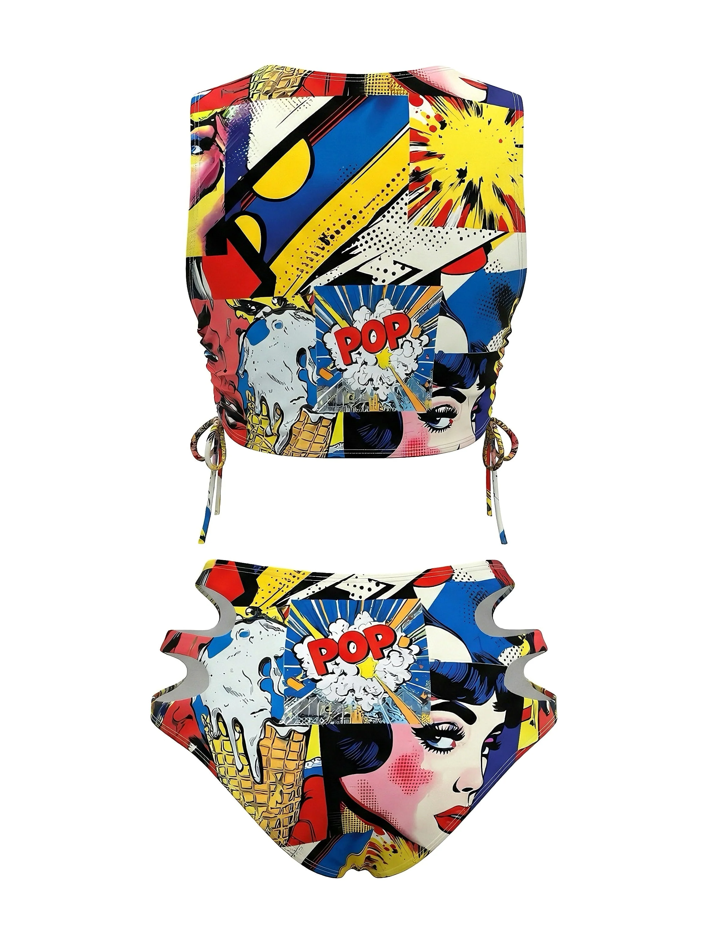 1980er Klassisch Pop Art Cutout Tankini Set - Image 3