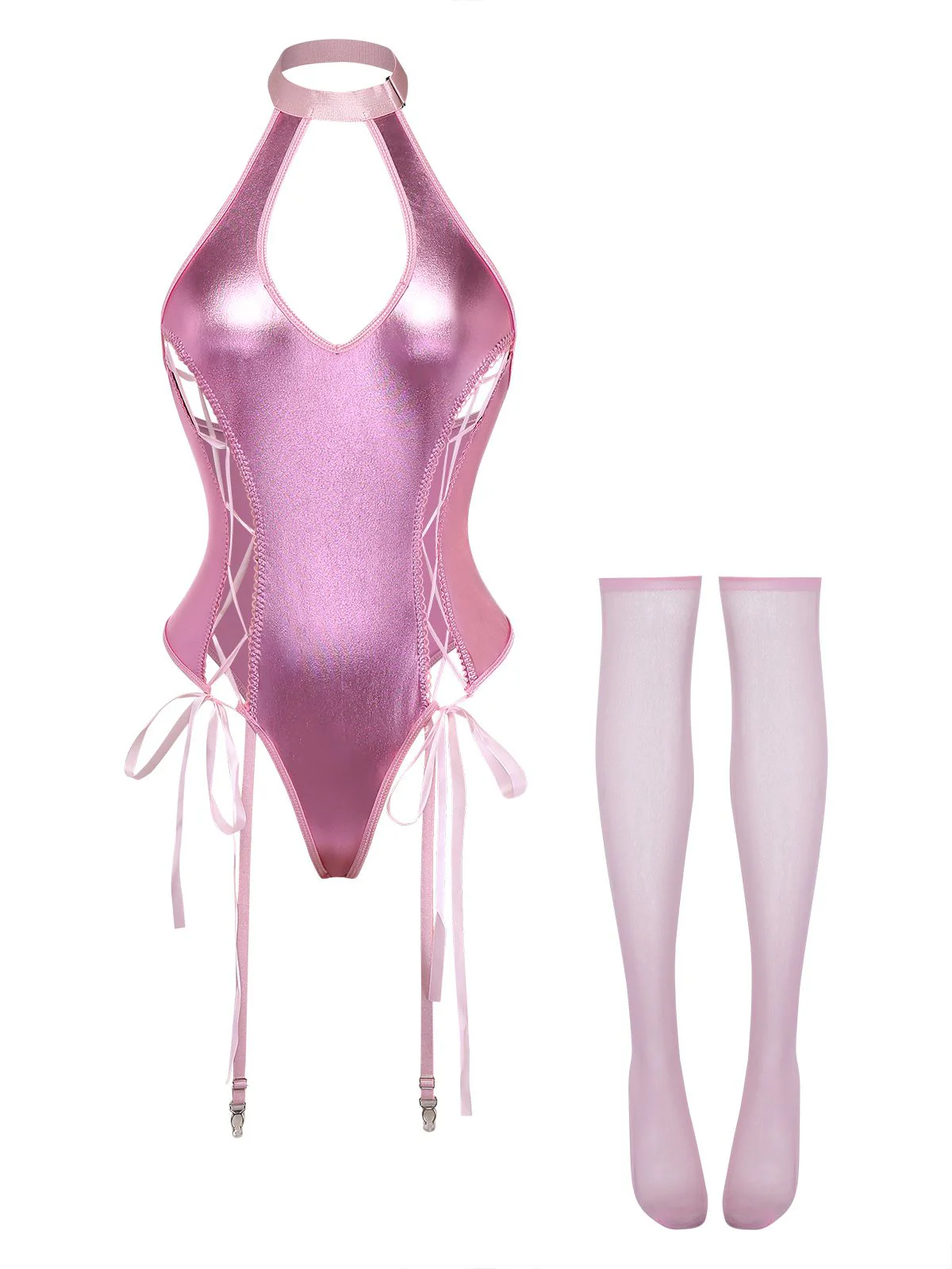 1980er Lack Leder Halter Schnürung Body Dessous Set - Image 4