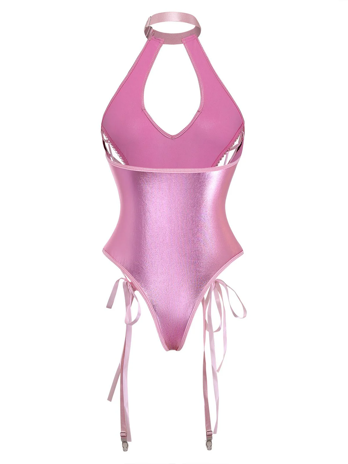 1980er Lack Leder Halter Schnürung Body Dessous Set - Image 5