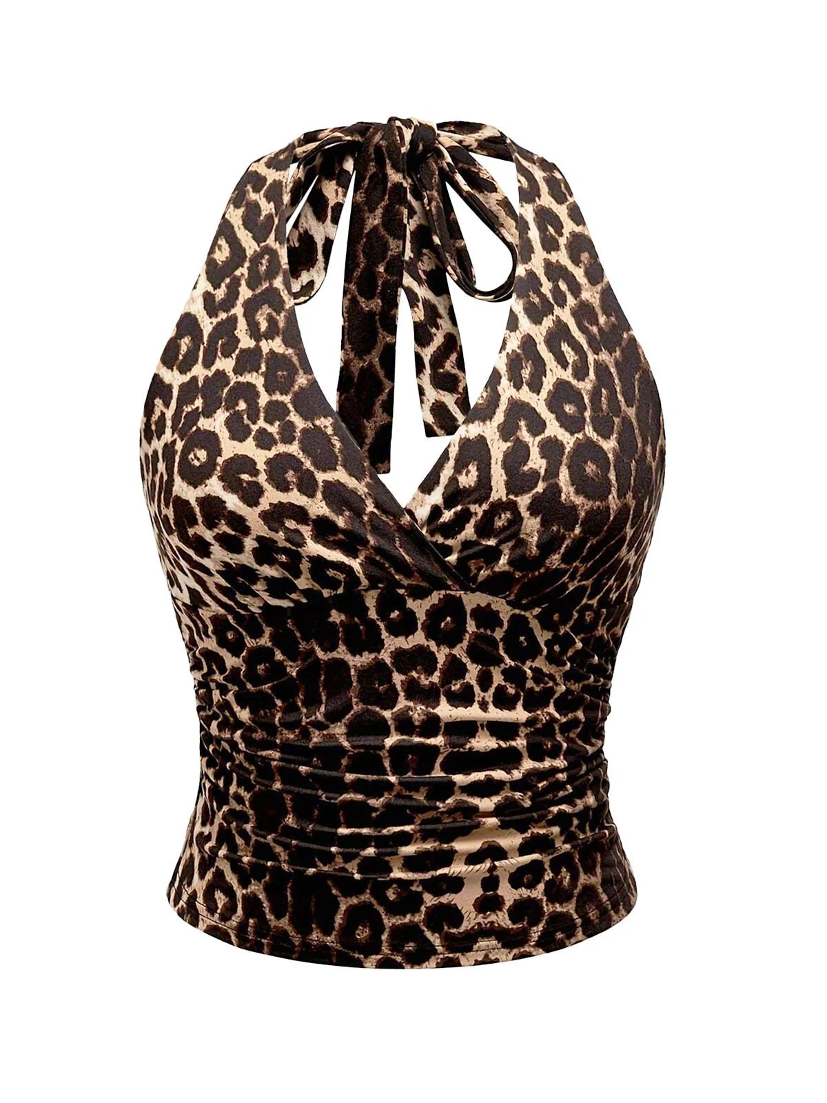 1980er Leopard Muster Halter Wickel Top - Image 2