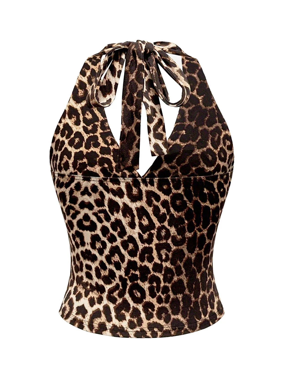1980er Leopard Muster Halter Wickel Top - Image 3