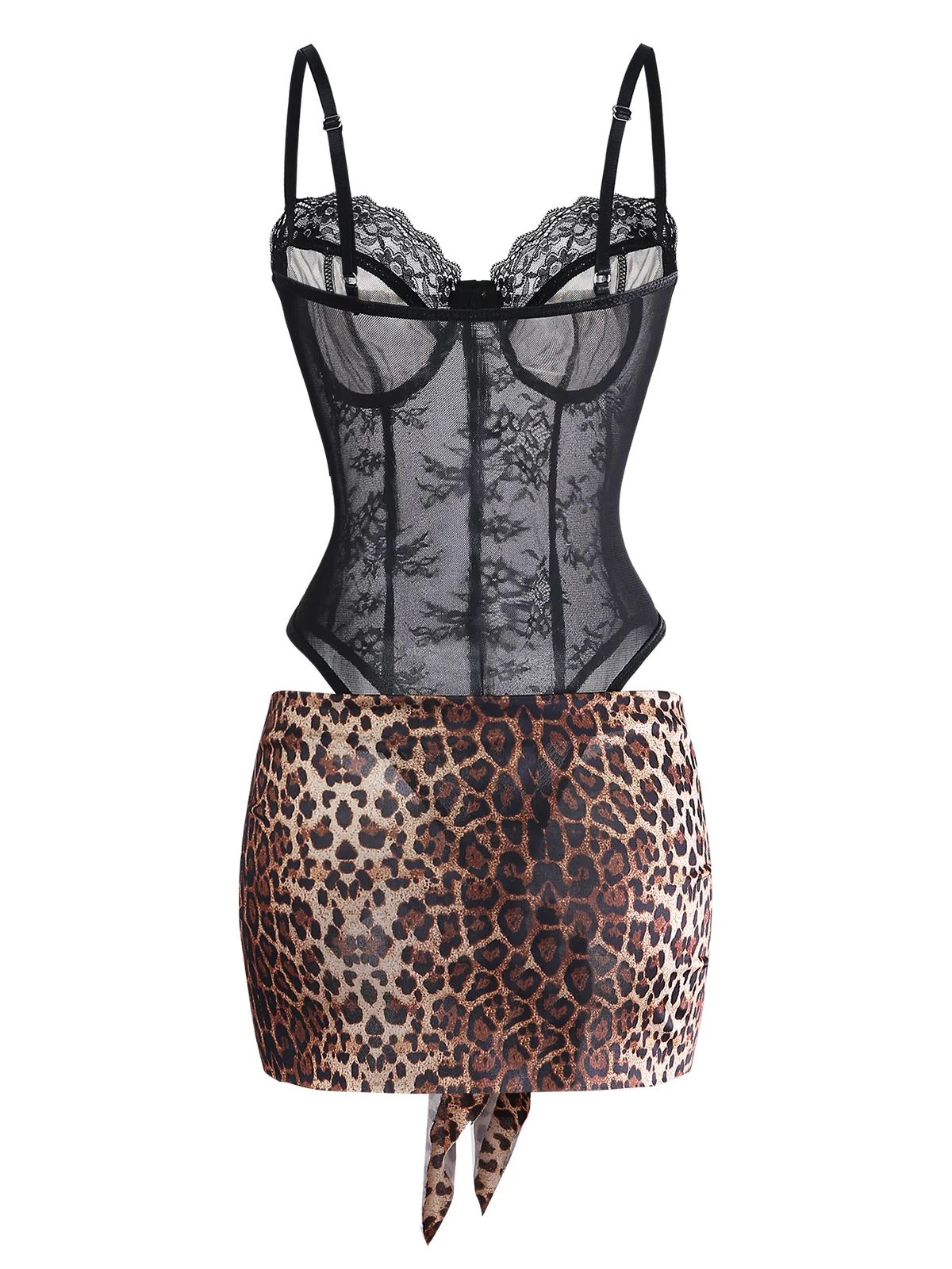 1980er Leopard Spitze Bodysuit mit Schürze Dessous Set - Image 10