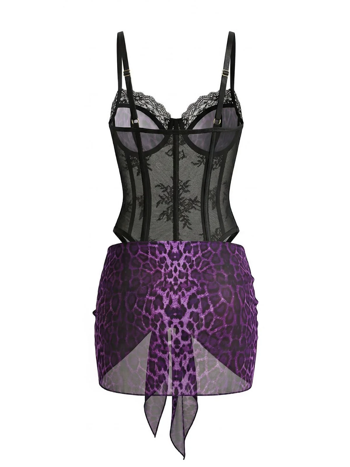 1980er Leopard Spitze Bodysuit mit Schürze Dessous Set - Image 5