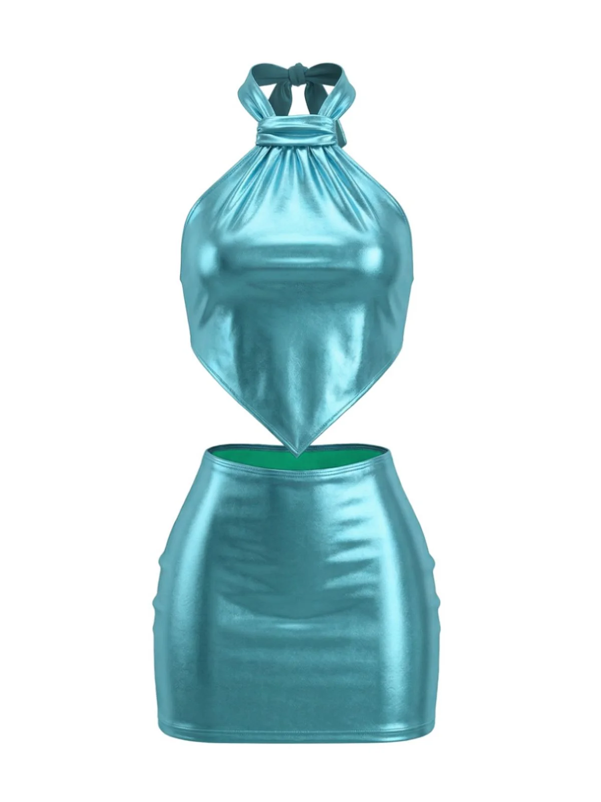 1980er Metallic Halter Rückenbindung Mini Kleid - Image 2