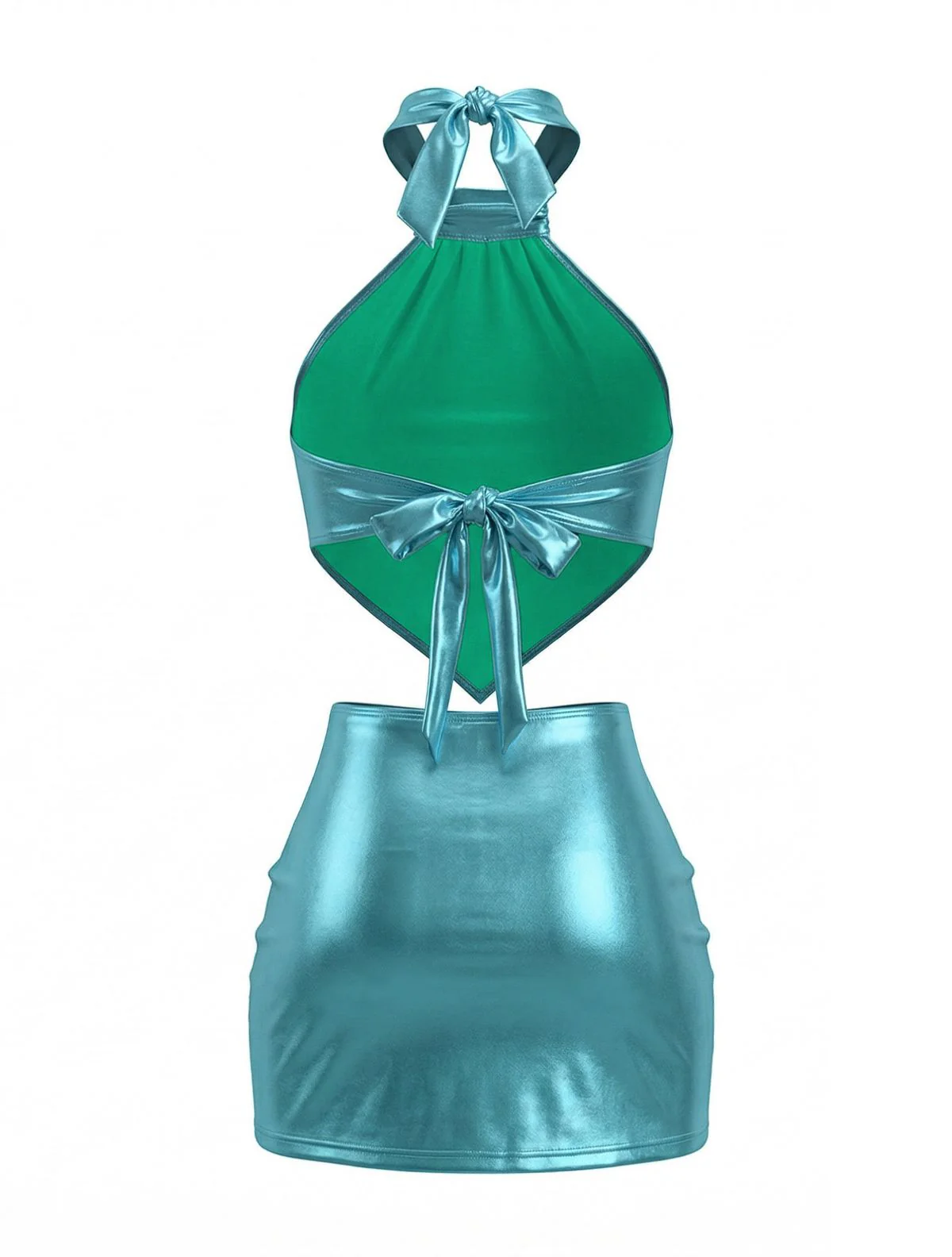 1980er Metallic Halter Rückenbindung Mini Kleid - Image 3
