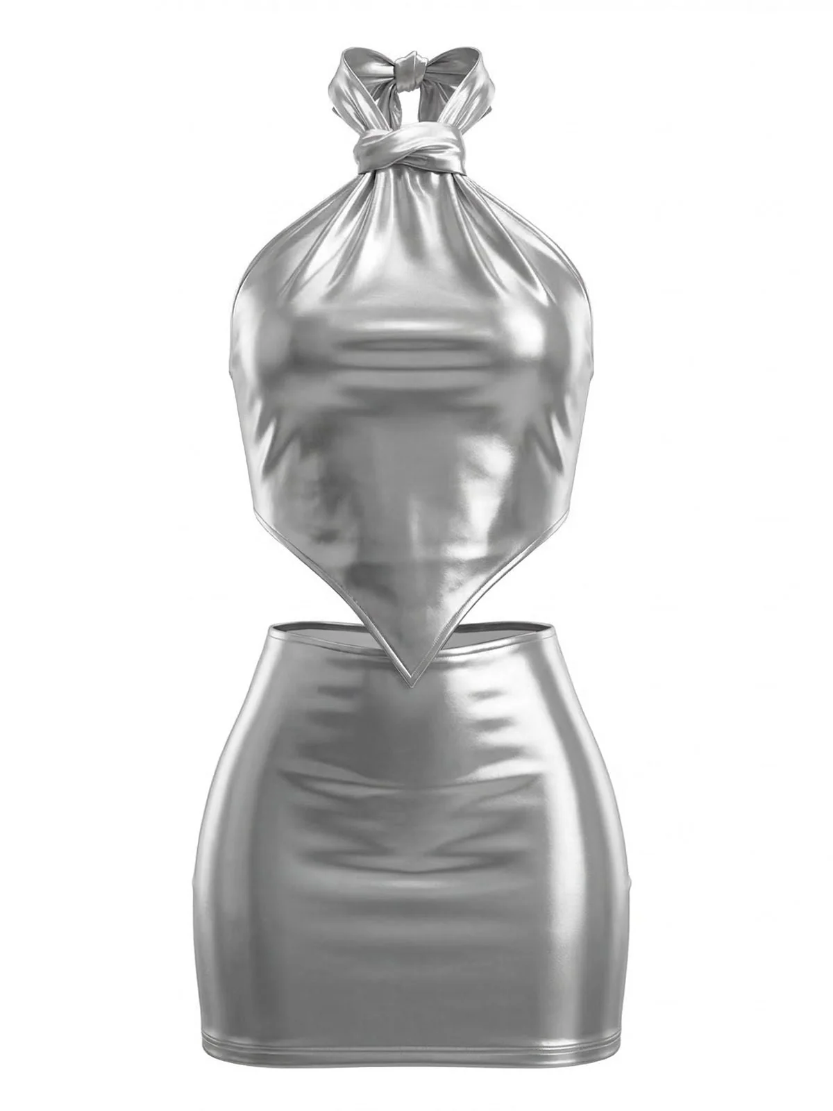 1980er Metallic Halter Rückenbindung Mini Kleid - Image 7