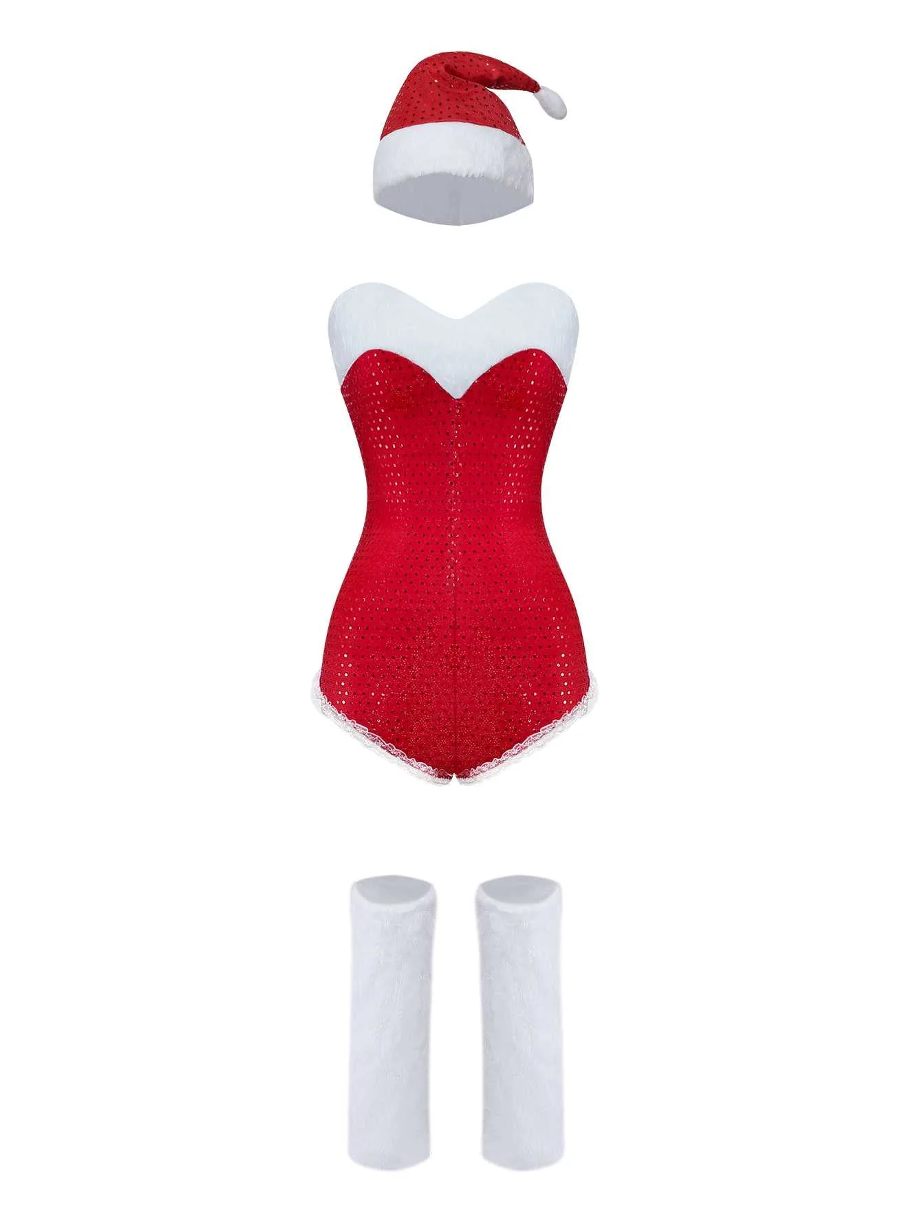 1980er Pailletten Weihnachten Trägerlos Romper Mit Hut & Stulpen - Image 2
