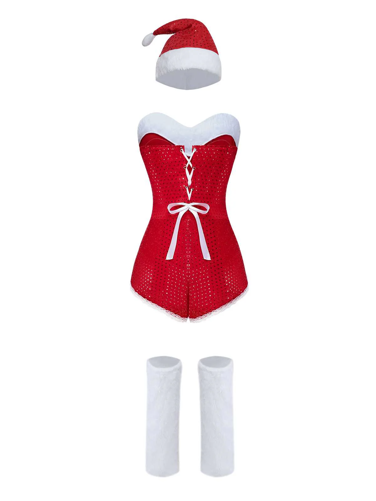 1980er Pailletten Weihnachten Trägerlos Romper Mit Hut & Stulpen - Image 3