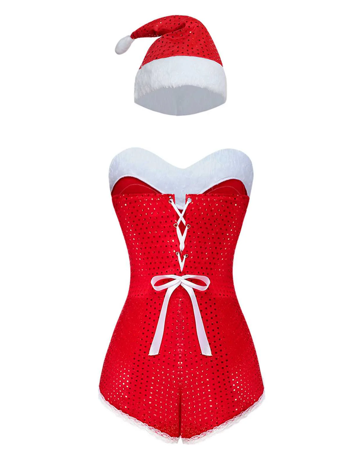 1980er Pailletten Weihnachten Trägerlos Romper Mit Hut & Stulpen - Image 5