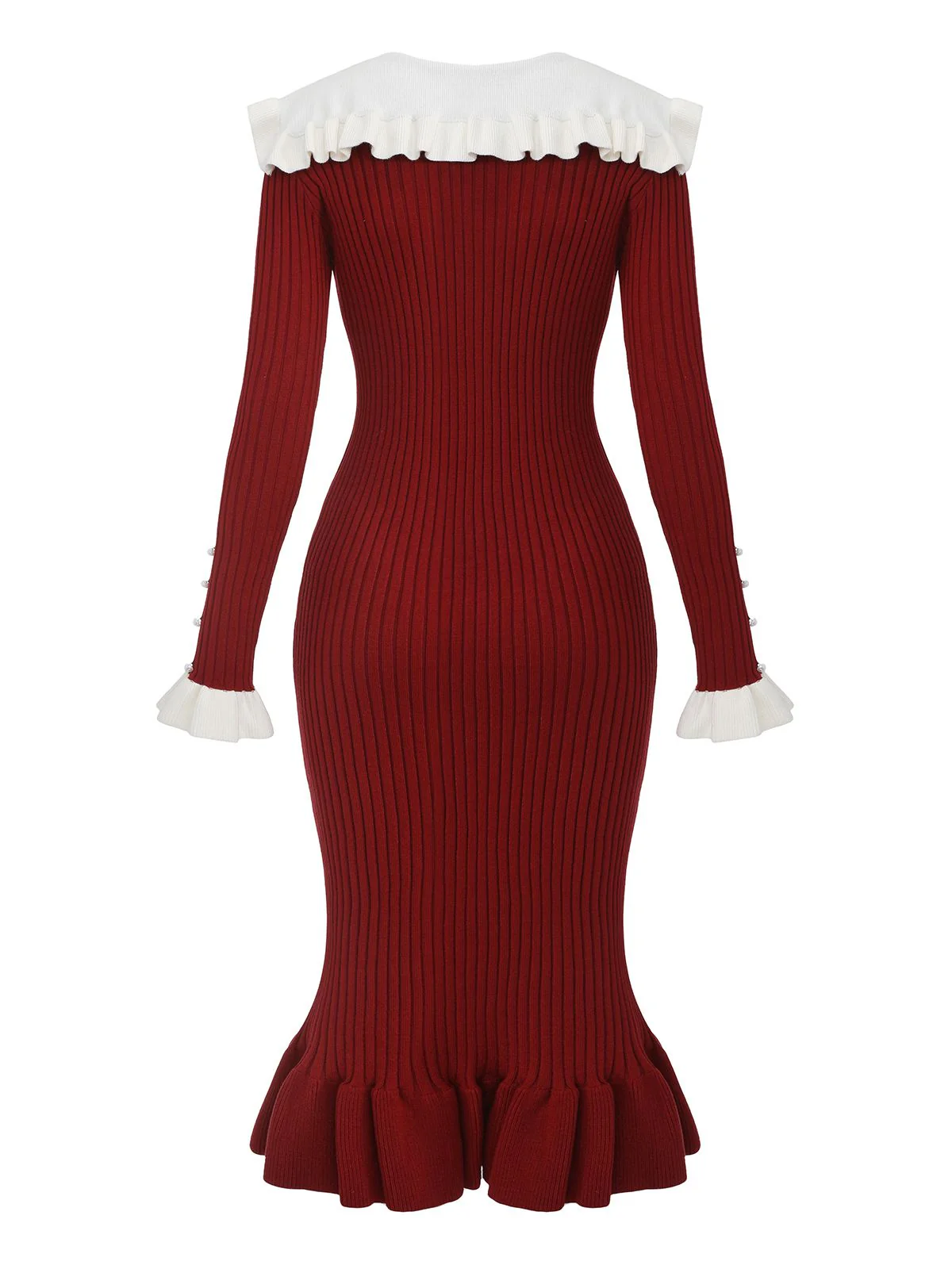 1980er Rippstrick Rüschen Kragen Midi Kleid - Image 3