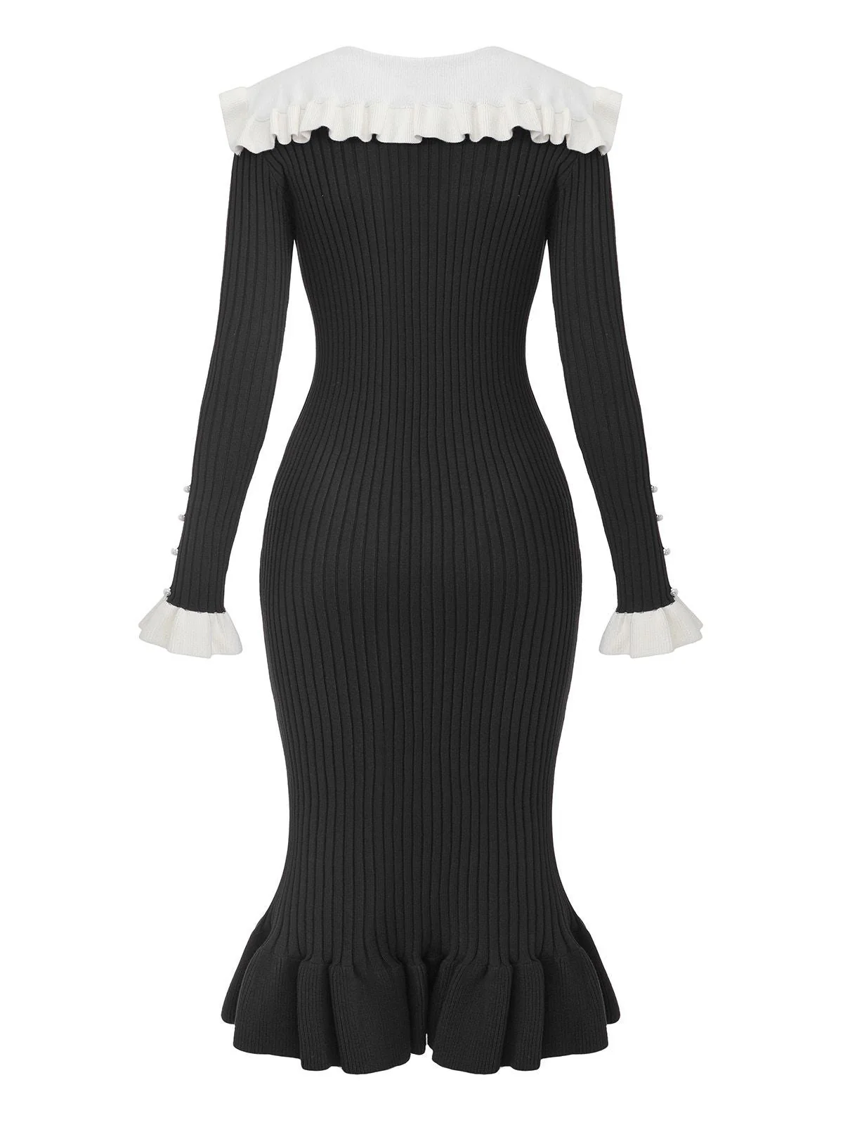 1980er Rippstrick Rüschen Kragen Midi Kleid - Image 9