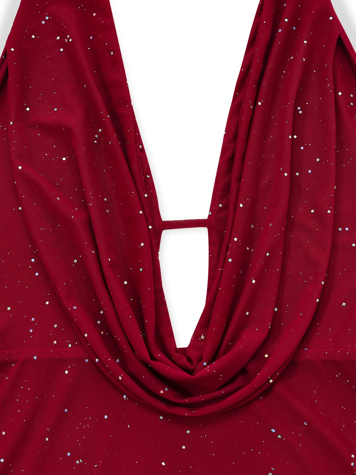 1980er Rückenfreies Glitzer Wasserfallkragen Halter Schlitz Maxi Kleid - Image 4