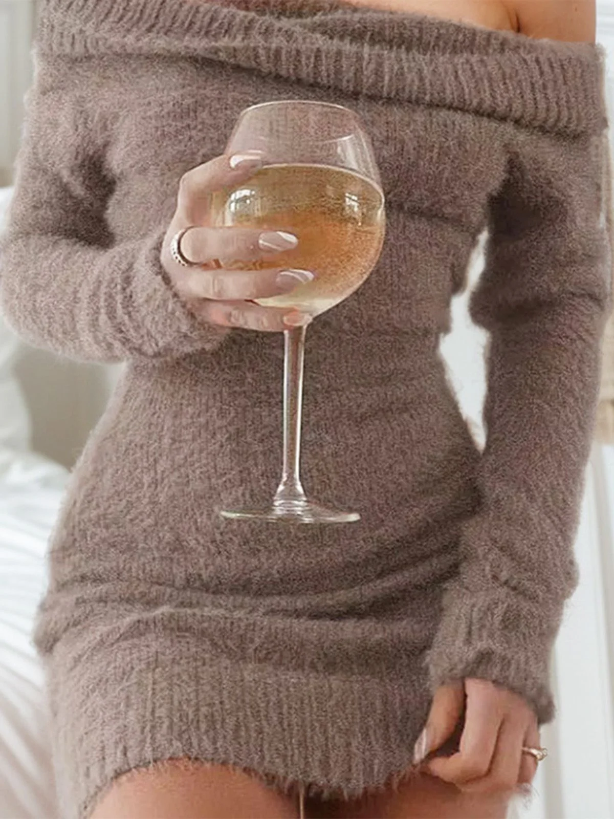 1980er Schulterfrei Mohair Lang Ärmel Kleid - Image 14