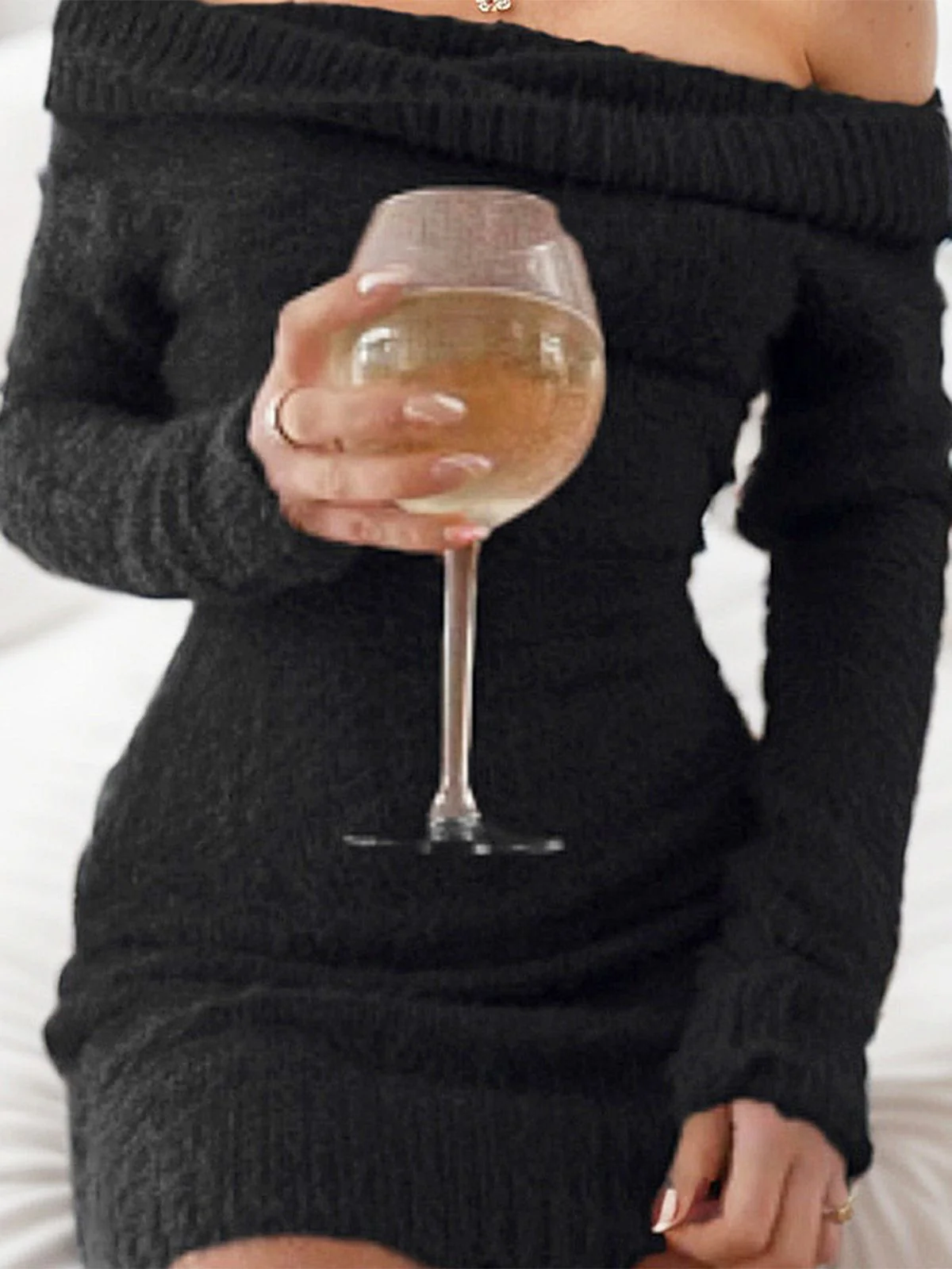 1980er Schulterfrei Mohair Lang Ärmel Kleid - Image 2