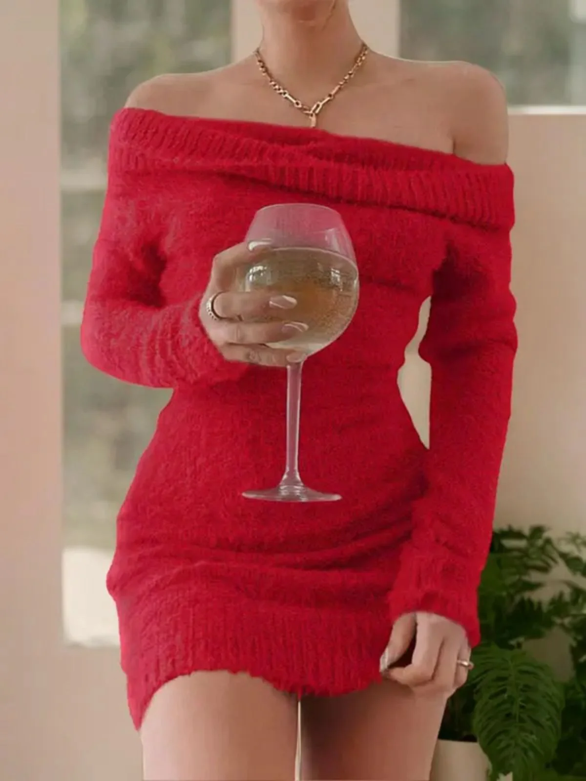 1980er Schulterfrei Mohair Lang Ärmel Kleid - Image 4