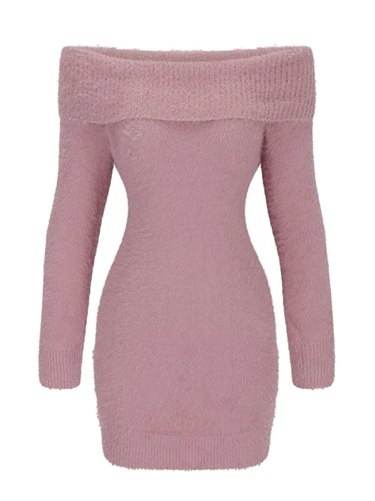 1980er Schulterfrei Mohair Lang Ärmel Kleid - Image 8