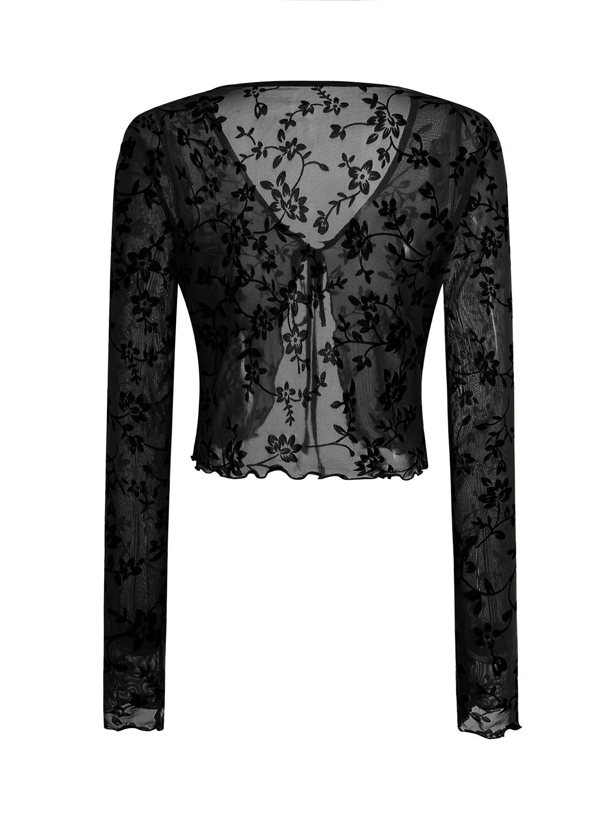 1980er Sheer Botanischer Druck Schnürung Cardigan - Image 2
