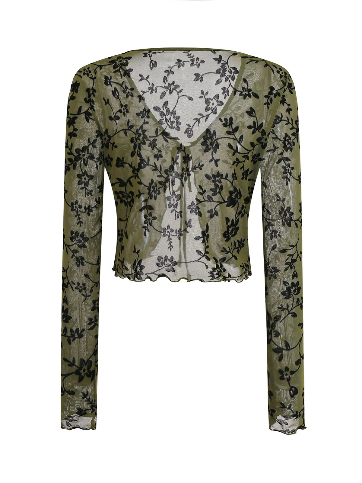 1980er Sheer Botanischer Druck Schnürung Cardigan - Image 4