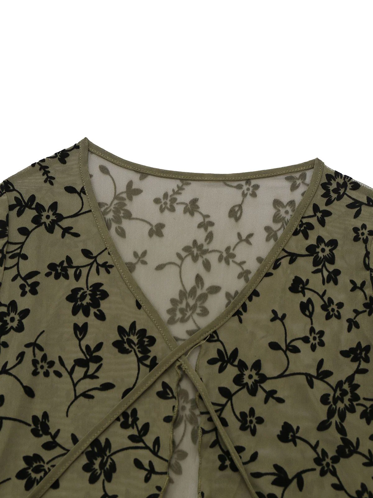 1980er Sheer Botanischer Druck Schnürung Cardigan - Image 5