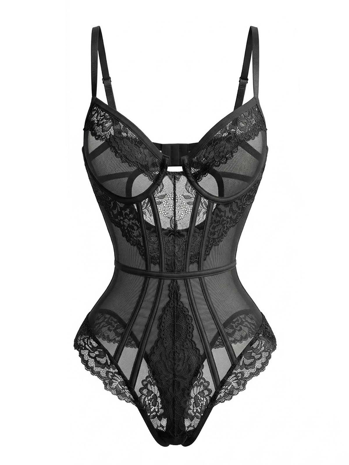 1980er Slip Blumen Spitze Bodysuit Dessous - Image 3