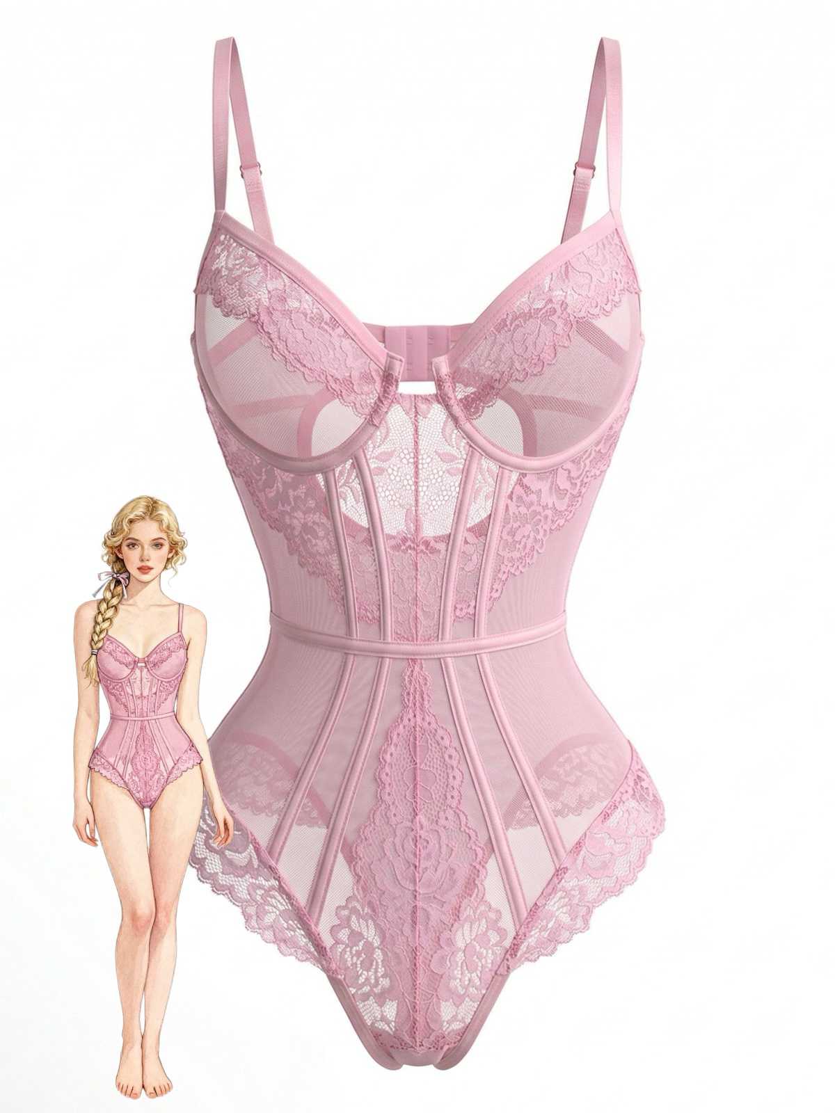1980er Slip Blumen Spitze Bodysuit Dessous - Image 5
