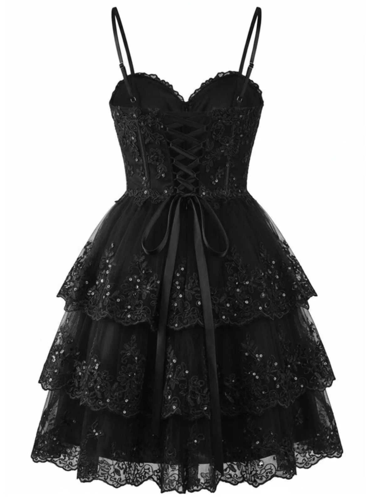 1980er Slip Pailletten Spitze Gestuft Tüll Korsett Kleid - Image 9