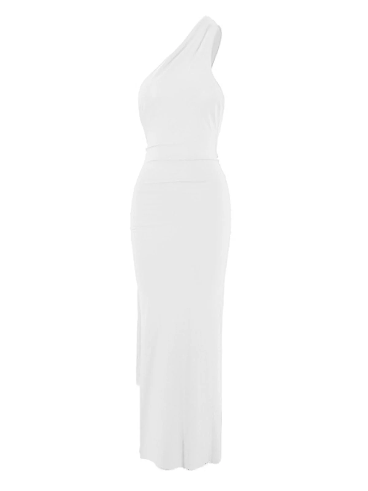 1980er Solide Eine Schulter Rückenfrei Abend Kleid mit Schleppe - Image 11