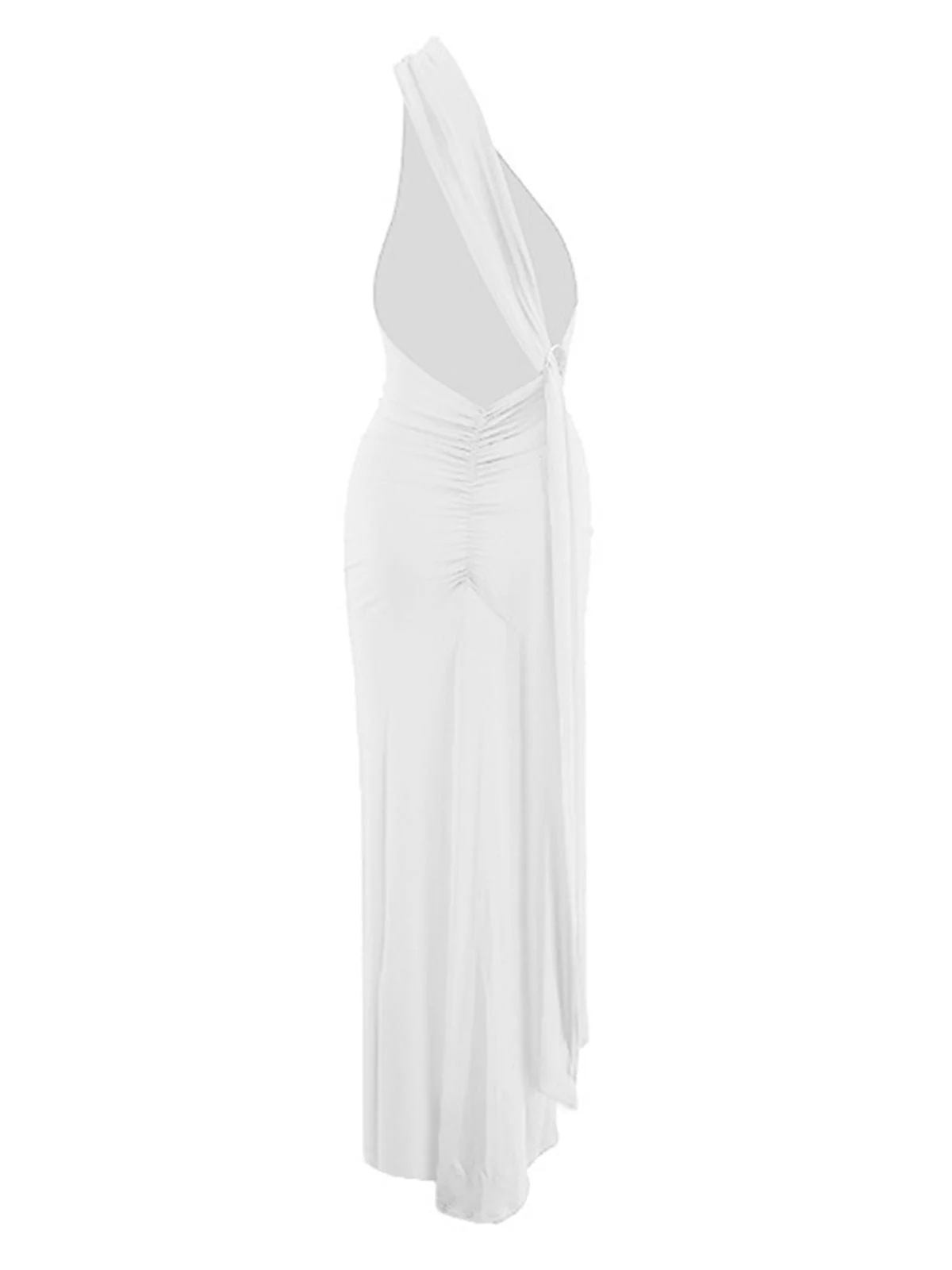 1980er Solide Eine Schulter Rückenfrei Abend Kleid mit Schleppe - Image 13