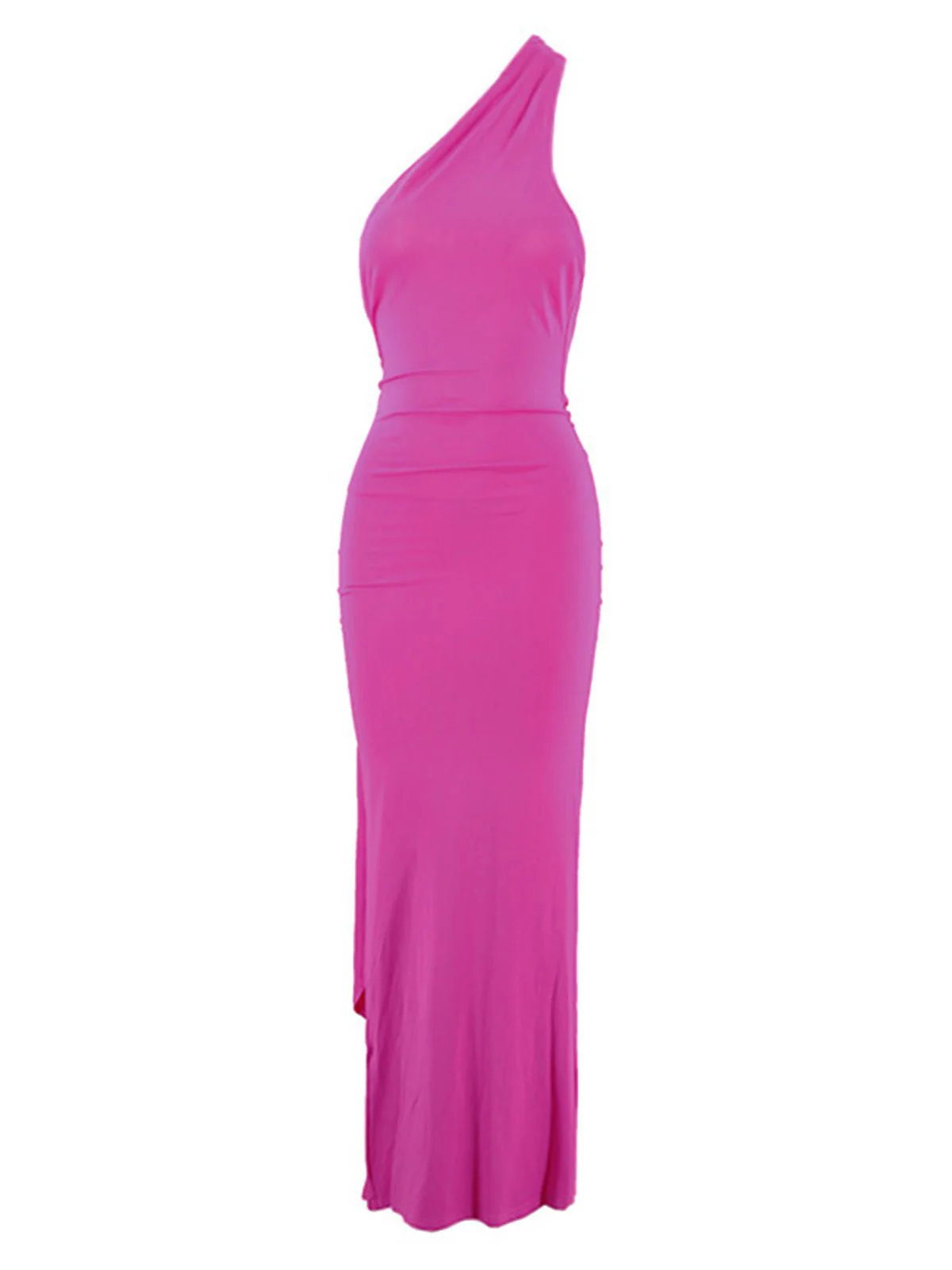 1980er Solide Eine Schulter Rückenfrei Abend Kleid mit Schleppe - Image 15