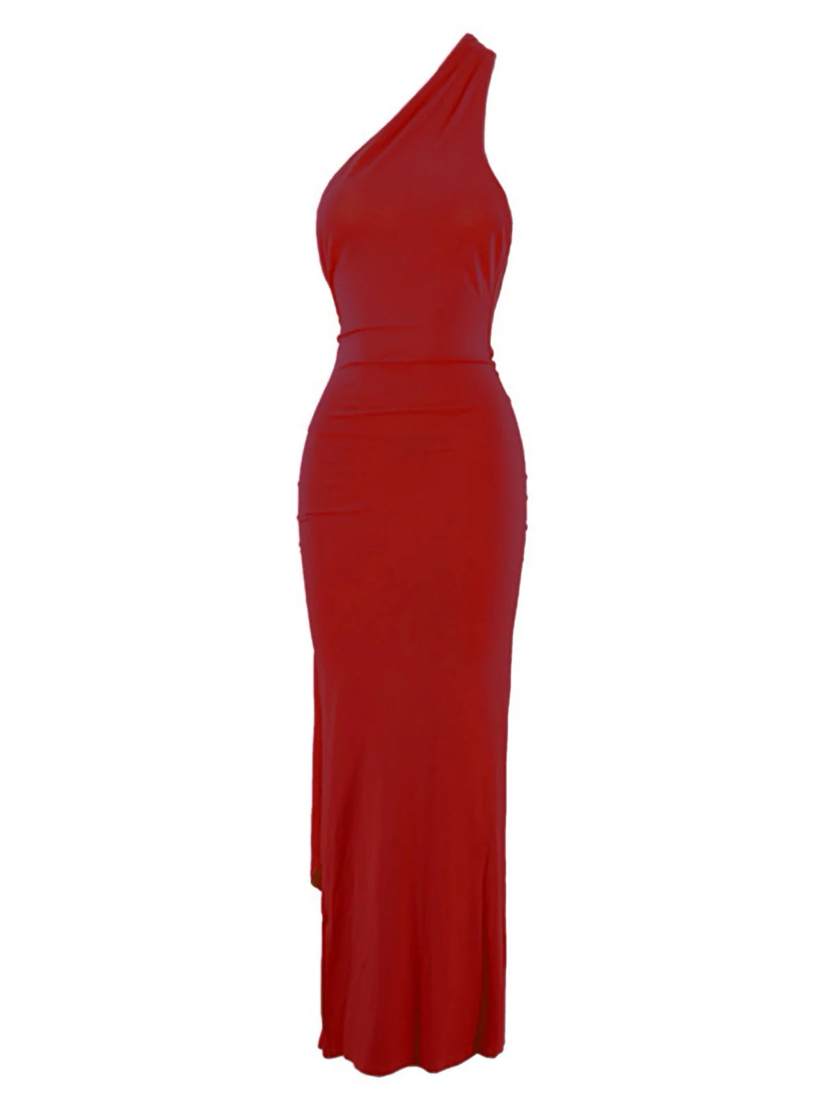 1980er Solide Eine Schulter Rückenfrei Abend Kleid mit Schleppe - Image 3