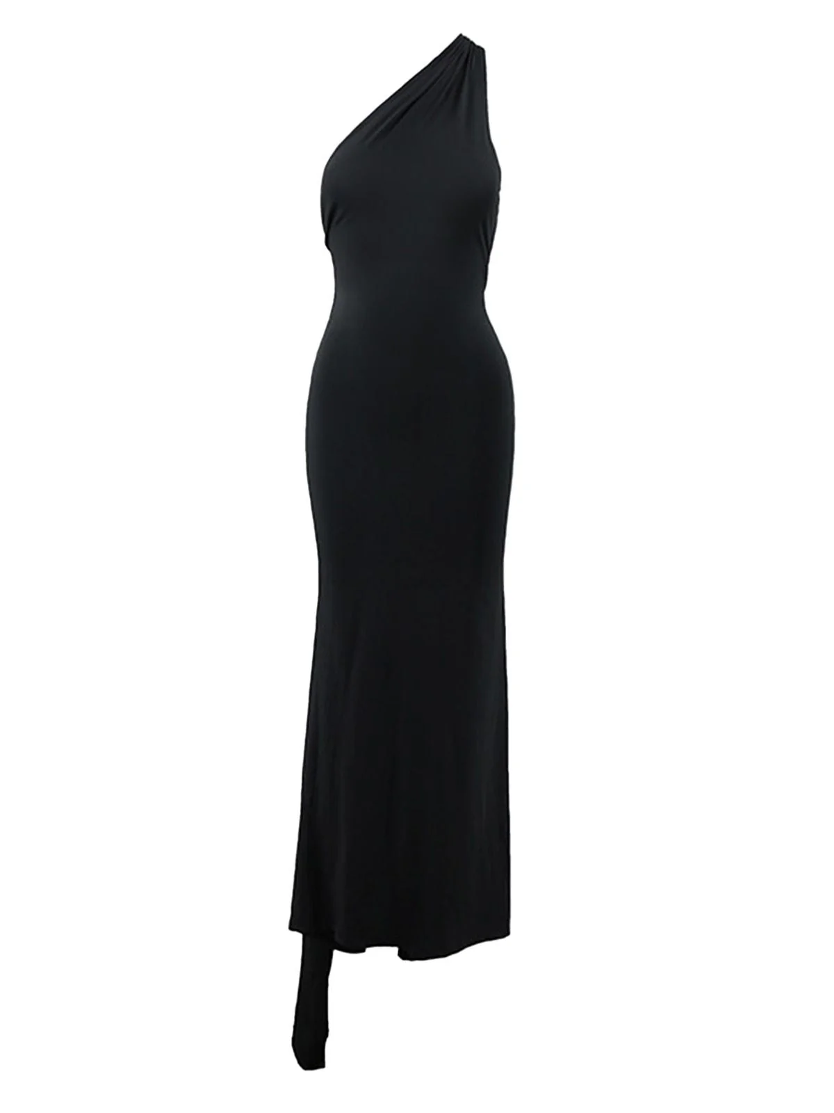 1980er Solide Eine Schulter Rückenfrei Abend Kleid mit Schleppe - Image 6