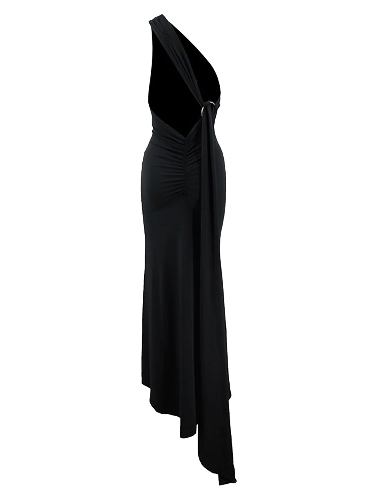 1980er Solide Eine Schulter Rückenfrei Abend Kleid mit Schleppe - Image 8