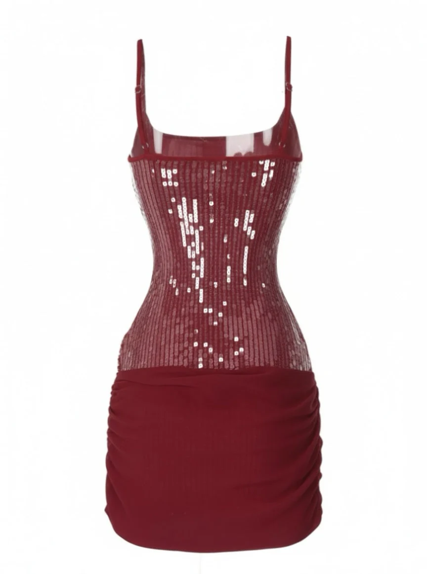 1980er Solide Pailletten Patchwork Mini Kleid - Image 6